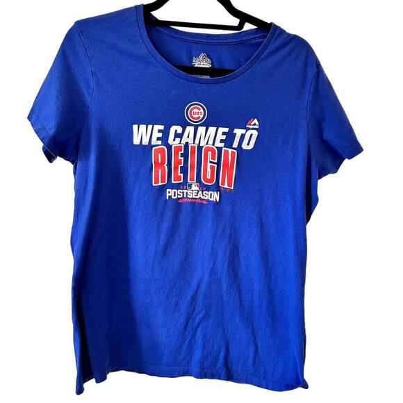 Majestic Fun Fashion Chicago Cubs MLB Women's Royal Blue Crew Neck Tee SzXL - Picture 1 of 4